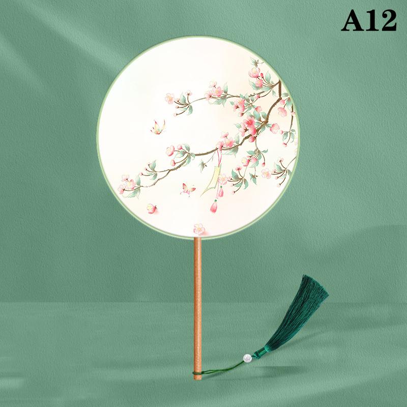 Chinesischer Runder Handfächer Vintage Druck Seidenfächer Antike Quaste Tanzhandfächer Cheongsam Tang Anzug Hochzeitsfeier Accessoires
