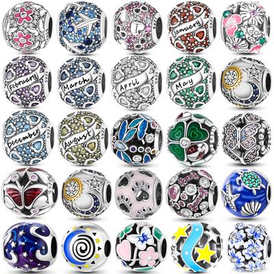 Copper Colorful Round Inlaid Zircon Charms Beads Pendant Fit Original Bangle Bracelet Copper Jewelry Gift