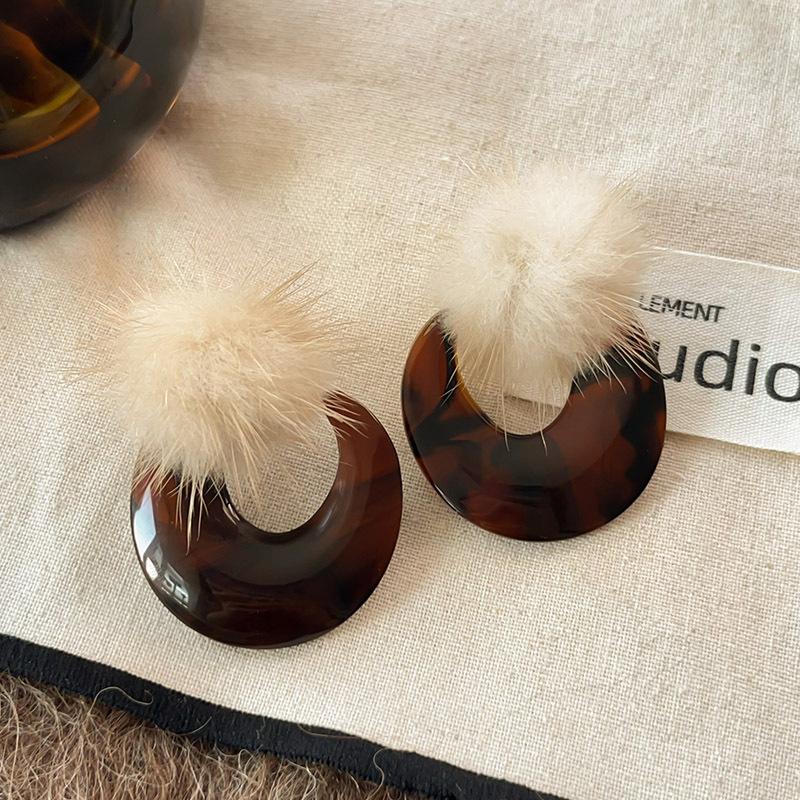 Maillard Coffee Color Amber Earrings Women's Autumn and Winter High-end Commuter Style Earrings Light Luxury Niche Design Earrings