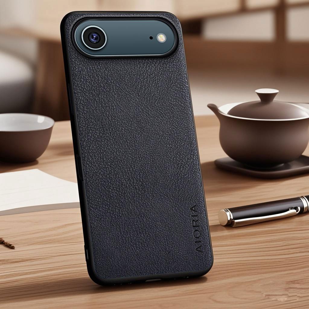 Case for iPhone 17 Air 16 15 14 13 Pro Max Plus Vegan Faux Lychee Pebbled Leather Cover Funda for iPhone 17 Pro Max Case Capa