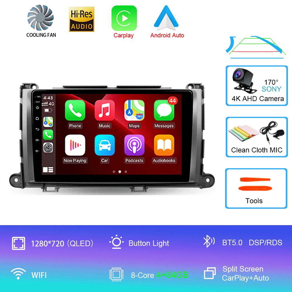 For Toyota Sienna 3 XL30 2010 - 2014 Car Radio Android 14 Carplay Auto 2K Screen Multimedia Video Player 2 Din Autoradio Stereo
