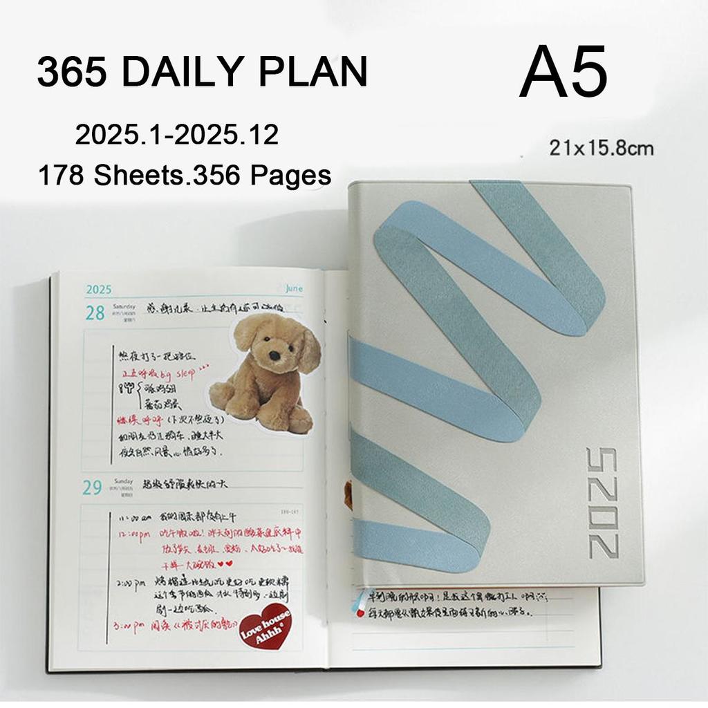 A5 dicker Leder Studenten-Zeitplaner, Jahresübersicht 2025, Business-Notizblock, 365-Tage-Tagesplaner, Memo, Notizbuch, 178 Blatt, 356 Seiten