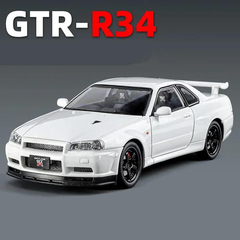 AQG2 1:24 Nissan Skyline Ares GTR R34 Alloy Sports Car Model Diecasts Metal Racing Car Vehicles Model Sound and Light Kids Toys Gifts