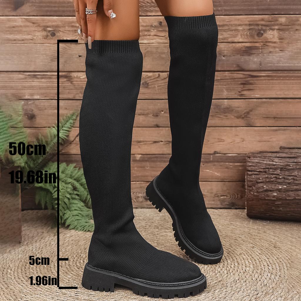 Fashion Stretchy Knit Over The Knee Long Boots for Women 2025 Autumn Fashion Thick Sole Non Slip Thigh High Boots Woman Plus Size 35-43