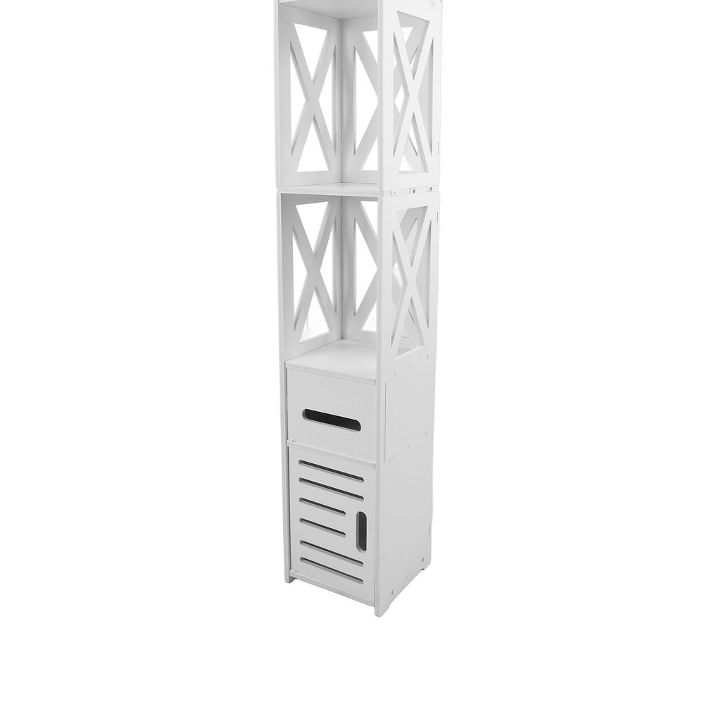 Small Bathroom Storage Cabinet Narrow Corner Slim Toilet Paper Shelves with Drawer Door