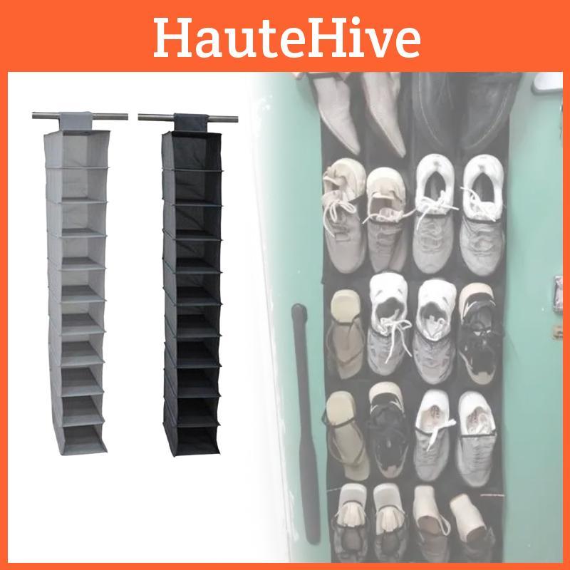 Lightweight Nonwoven Shoe Organizer With Tiered Hanging System For Closet And Wall Use