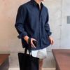 Men's Dark Blue Linen Long Sleeve Shirt Casual Pocket Detail Oversized Streetwear Top