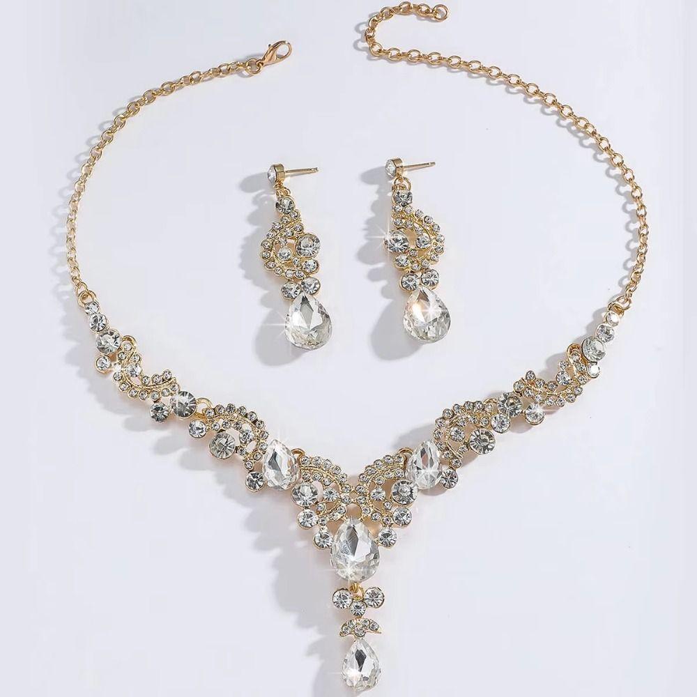 Elegant Necklace Earrings Set Rhinestone Bridal Jewelry Set Women's Accessories