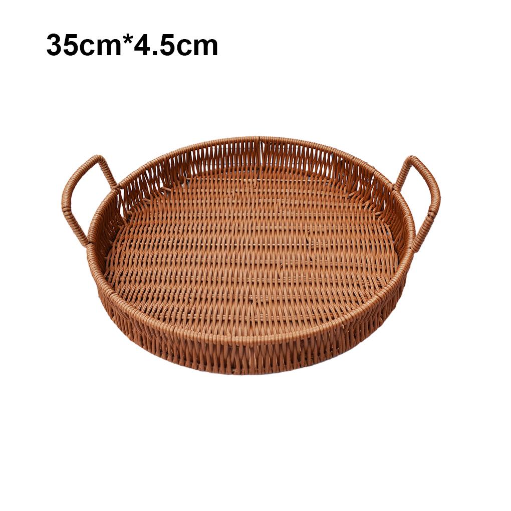 Ručně pletený podnos Kulaté úložné podnosy s rukojetí Lehká mísa na ovoce Přenosný kuchyňský úložný koš pro domácnost