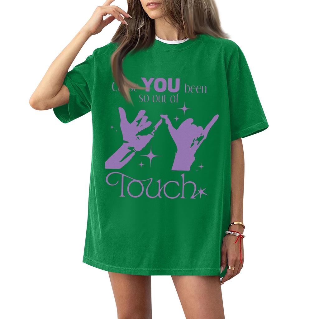 Dam T-shirt med tryck och rund hals och korta ärmar