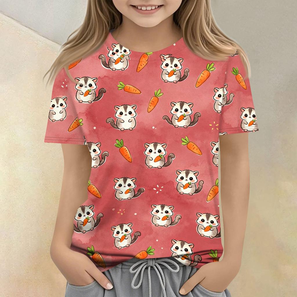 Kids Animal Print Crew Neck Short Sleeve Casual Loose Fit T Shirt Top Lightweight Soft Fabric Comfortable Wear