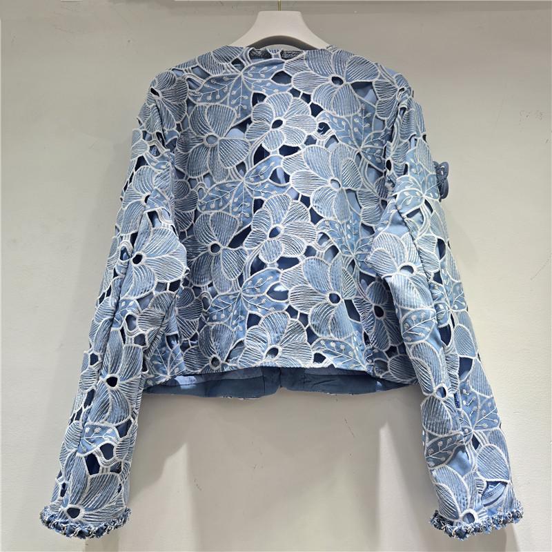 Elegant 3D Floral Embroidery Short Denim Jacket for Women - New 2026 Spring Collection