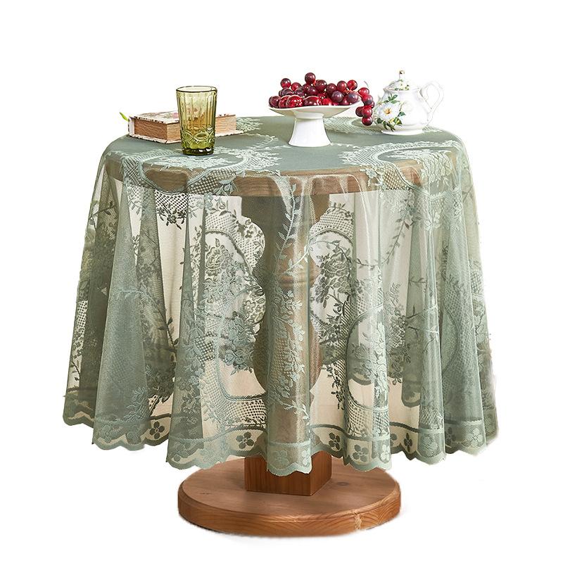 Green Lace Ruffle Edge Tablecloth, Non-Slip And Dust-Proof Table Mat, Premium Dining Table Mat, Tv Cabinet, Coffee Table Polyester