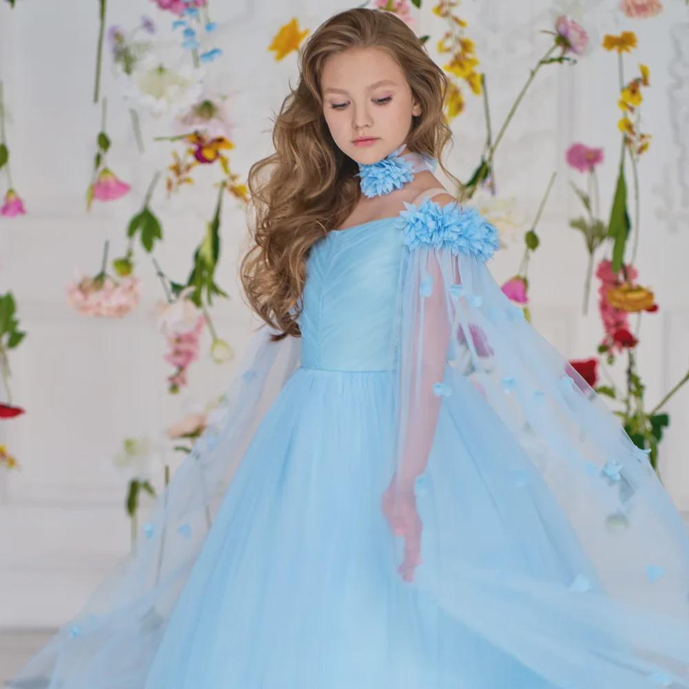 Off-Shoulder Princess Dress with Long Cape for European & American Girls - Fluffy Yarn Catwalk Costume