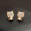 Cute and versatile cartoon gold-plated cat stud earrings artificial cat's eye stone powder white two-color ear clip no ear piercing earrings for women