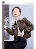 Women's Short Fleece-Lined Leather Motorcycle Jacket - Winter Fashion Cotton-Padded Coat
