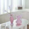 Pink Crystal Glass Vase Home Livingroom Table Flower arrangements Ornaments Decoration Cafe Table Fake Flower Pots Art Crafts