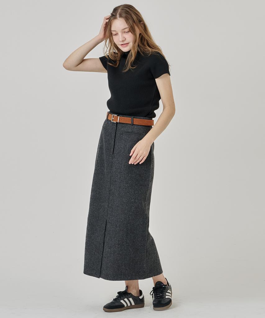A Bon Br Herringbone Wool Maxi Skirt Charcoal