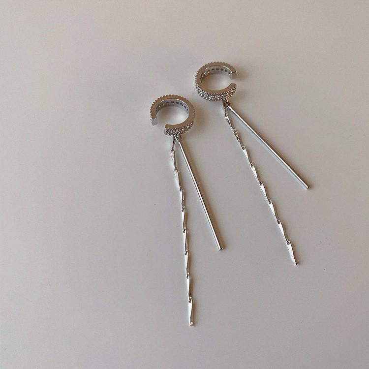 Elegant French-Style Sparkling Long Ear Cuffs with Tassels