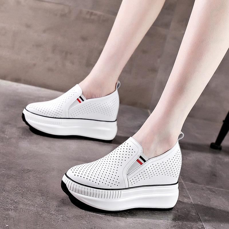 Trend autumn new women's shoes platform rockers inner height increase leisure sports breathable hole shoes