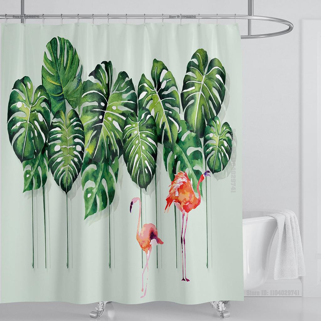 Plant Floral Shower Curtain Waterproof Shower Curtain Polyester Fabric 3D Printed Curtain Bathroom Decoration With Hooks