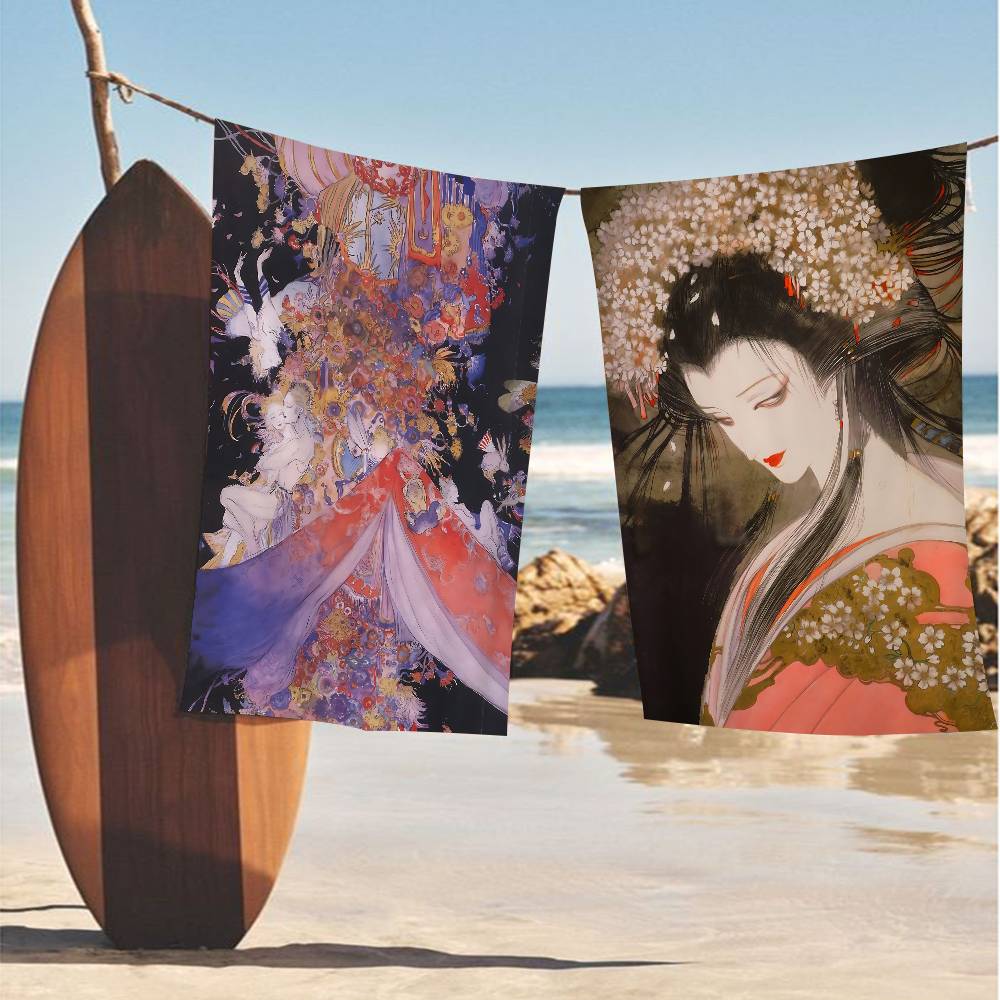 Yoshitaka A-Amano Retro Art Microfiber Blanket Quick Drying Beach Towels Oversized Printing Super Absorbent Pool Towel Blanket