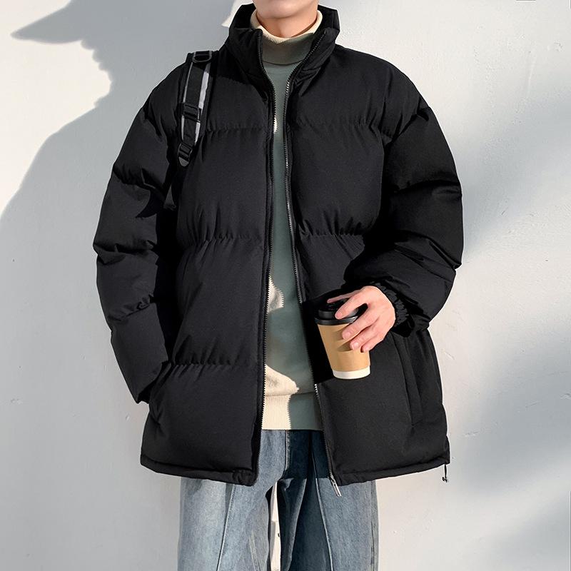 Live broadcast of the new stand-up collar cotton clothes, men's solid color simple urban trendy brand couple thickened warm cotton-padded clothes