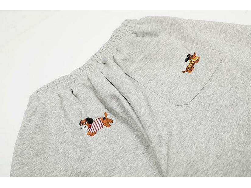 Unisex Retro Embroidered Puppy Wide Leg Pants - Lazy Style, Straight Leg, Crooked Knife Design for Spring and Autumn