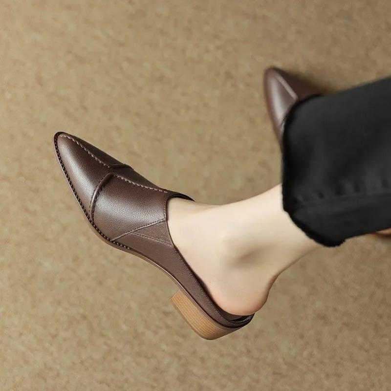 Fashion 2025 New Hot Selling Sexy High Heel Mules Ladies Leather Sole Slippers Women Pointed Toe Platform Mules Slip on Shoes Woman