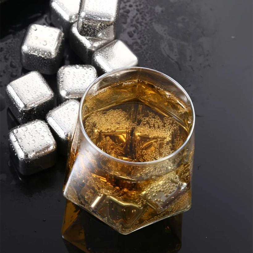 Whiskey Kühlsteine Edelstahl Wiederverwendbarer Eiswürfel zum Trinken Eis Bier Soda Stein Schnellgefrieren Boxverpackung mit Clip