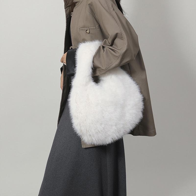 Kleine Hobo Henkeltaschen für Damen Schultertaschen Designer Fellige Geldbörse und Handtaschen Modische Süße Damen Plüschtasche
