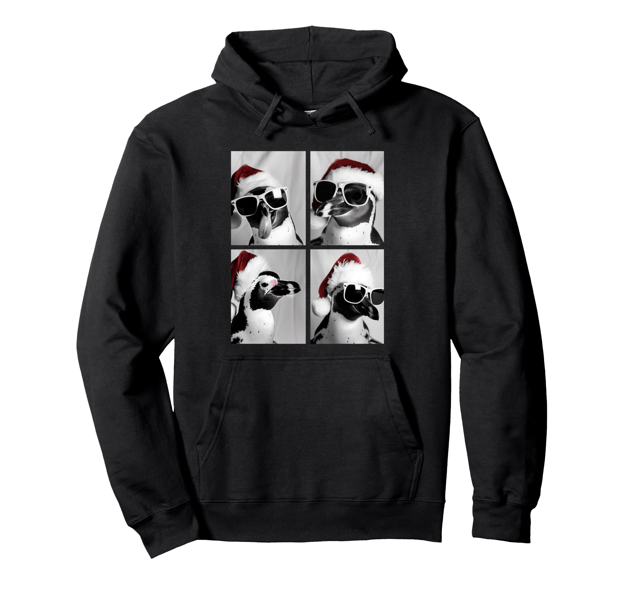 

Funny Christmas Penguin with Sunglasses and Santa Hat, Festive Hoodie