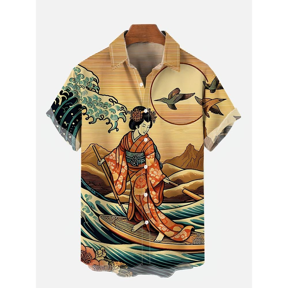 2026 Men's Summer Casual Short Sleeved Shirt Anime Characters Full Print Beach Vacation Versatile Shirt