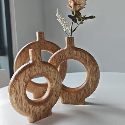 1 Stück Holzvasen Heimdekoratives Holzornament Einzigartiges Handwerksornament Rustikal Runde Form Vintage 3 Größen