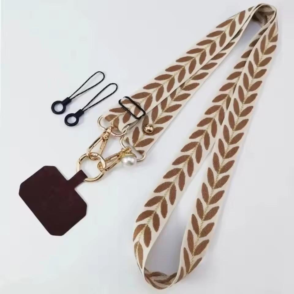 Adjustable Long Mobile Phone Lanyard Crossbody Card Neck Cord Clip Hang Lanyard Pearl Hanging Ornaments Charm Anti-lost Lanyard