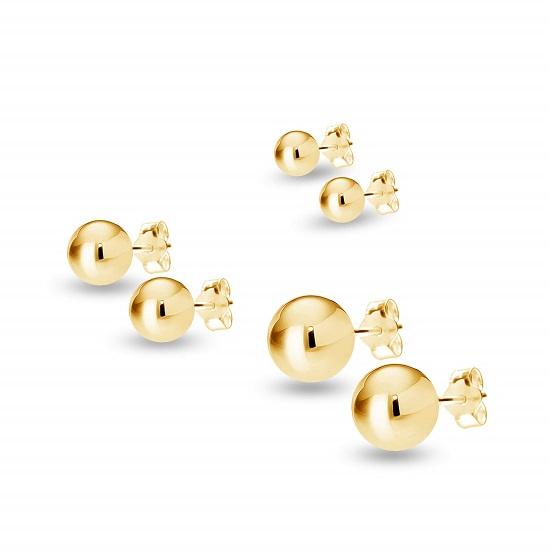LeCalla Set di 3 paia di gioielli in argento sterling S925 classici orecchini a perno a sfera placcati in oro per ragazze adolescenti donne 3, 6, 8 mm