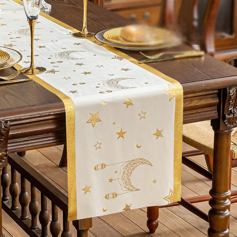Middle Eastern Eid al Fitr Table Flag Star Moon Castle Pattern Muslim Eid al Fitr Party Tablecloth Print Party Table Flag Decor
