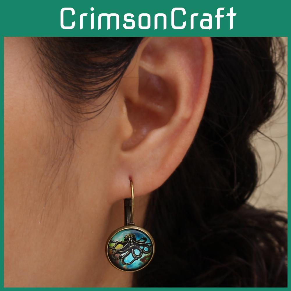 Retro Marine Tier Ohrringe mit eingebetteten Edelsteinen für Mädchenmode und Geschenke