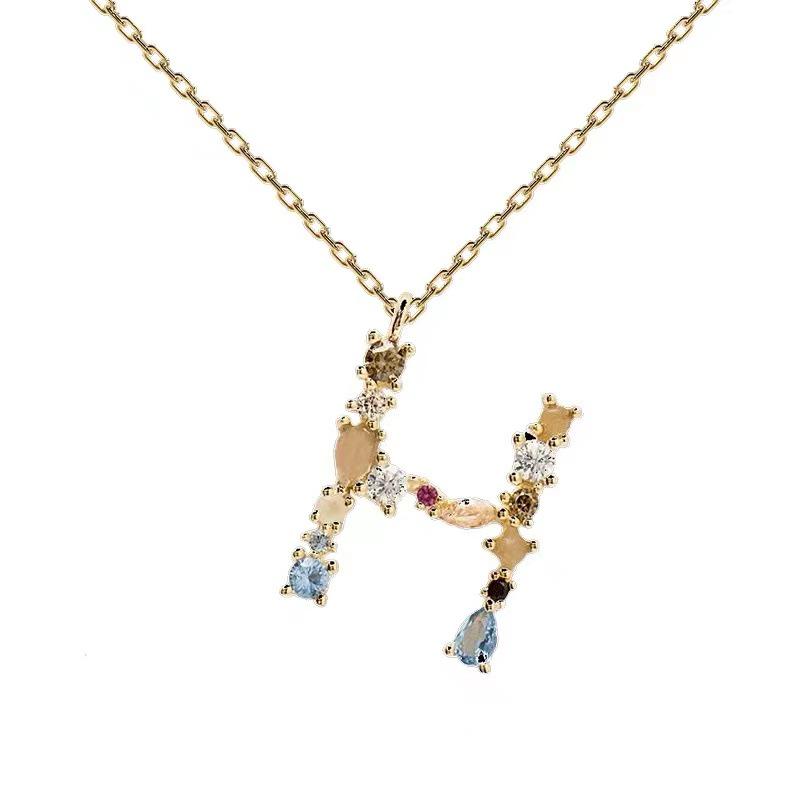 Colorful Zircon Alphabet Necklace: Women's European & American Design