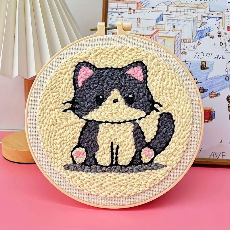 Russian DIY Punch Needle Embroidery Kit: Includes Yarn, Needle, Latch Hook, & Hoop for Knitting & Ornament Crafting