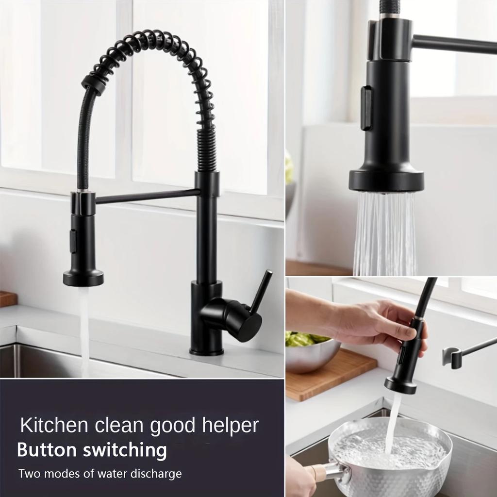 1pc Black Kitchen Hot And Cold Faucet,  Kitchen Faucet Hot And Cold Sink Telescopic Lifting Universal Spring,Rotatable Faucet