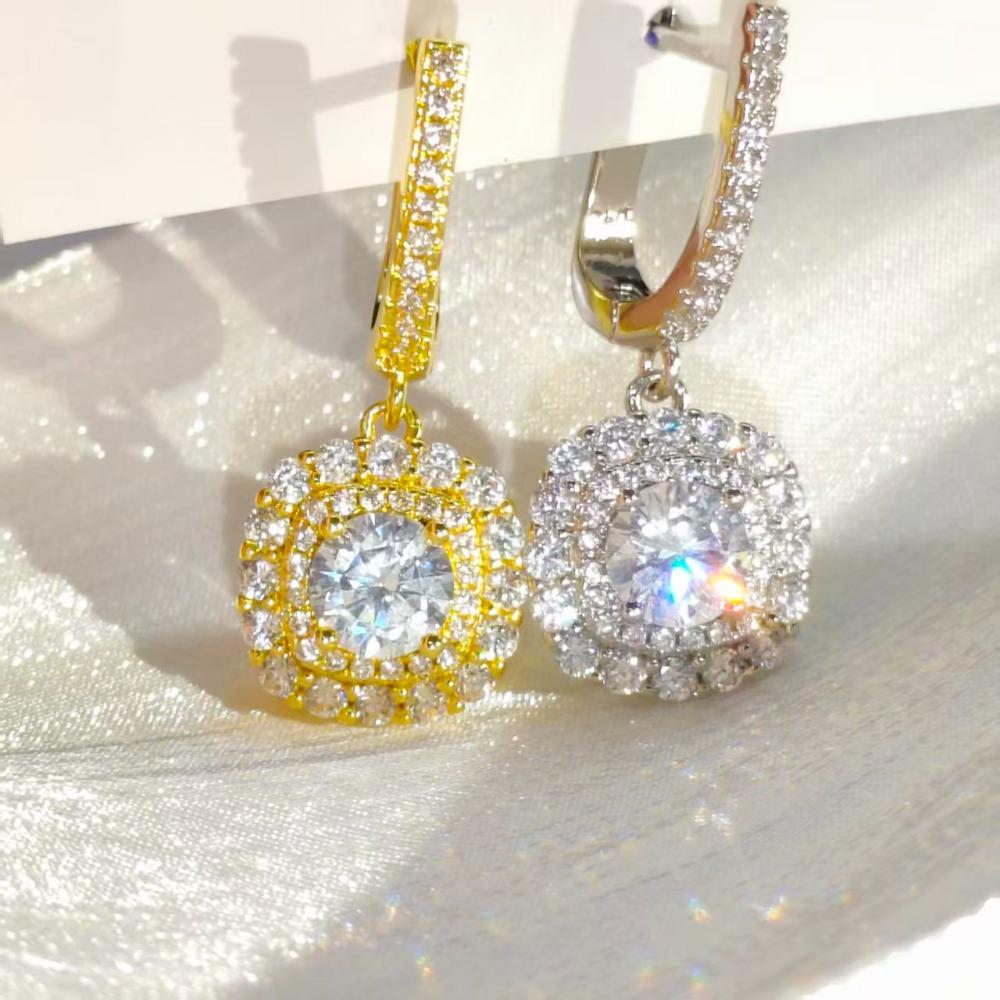 925 Sterling Silver Fashion Luxury Sparkle Zircon Square Earrings Ladies Birthday Anniversary Party Wedding Elegant Jewelry
