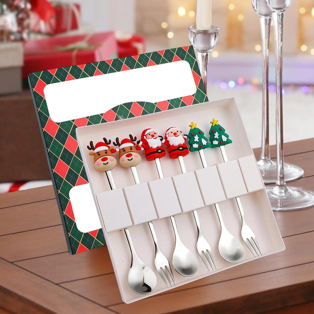 6 Count Christmas Flatware Set Spoons and Forks for Celebrations Beverages Desserts