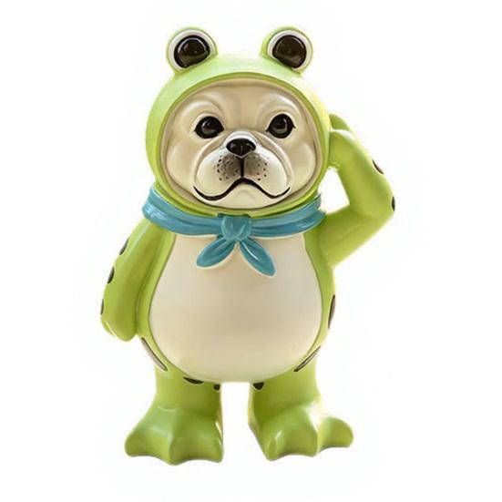 Bulldog Garden Statue Outdoor Resin Ornament Bulldog in Frog Suit Cute Yard Patio