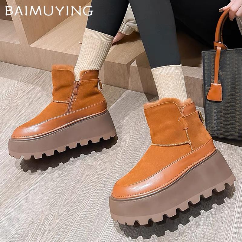 Platform Women Ankle Snow Boots Suede Wedges Plush Warm Cotton Shoes Winter Woman 2024 Trend New Goth Chelsea Botas Mujer Pumps