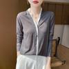 2025 Spring/Summer Colorblock V-Neck Fine-Knit Cardigan – Long Sleeve, Loose Fit, Versatile Two-Piece Top