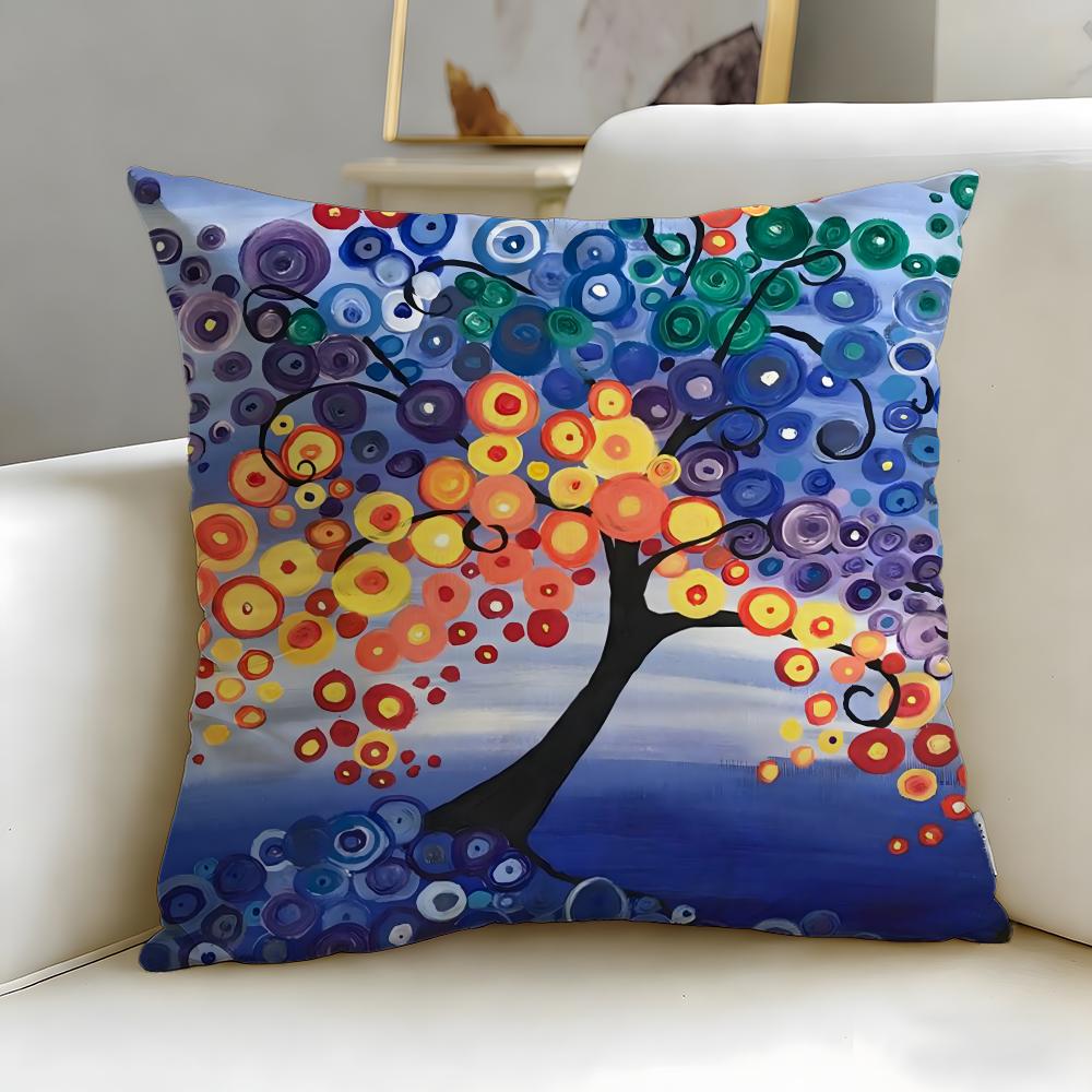 classic theme Colored Tree Cushion Cover Soft EasyWash Pillow Case Versatile for Couch Bed Travel and Office