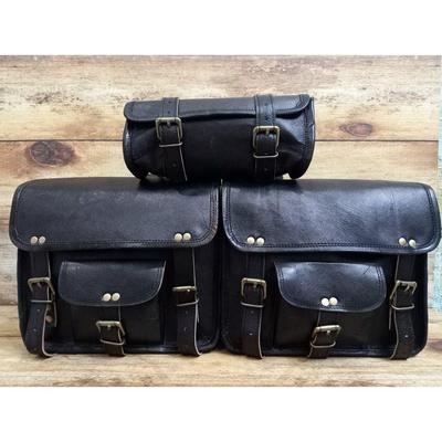 Handmade Leather Bag Saddlebags Black Leather Motorcycle Bag Saddle Panniers Tool Pouch Set of 3 Bags