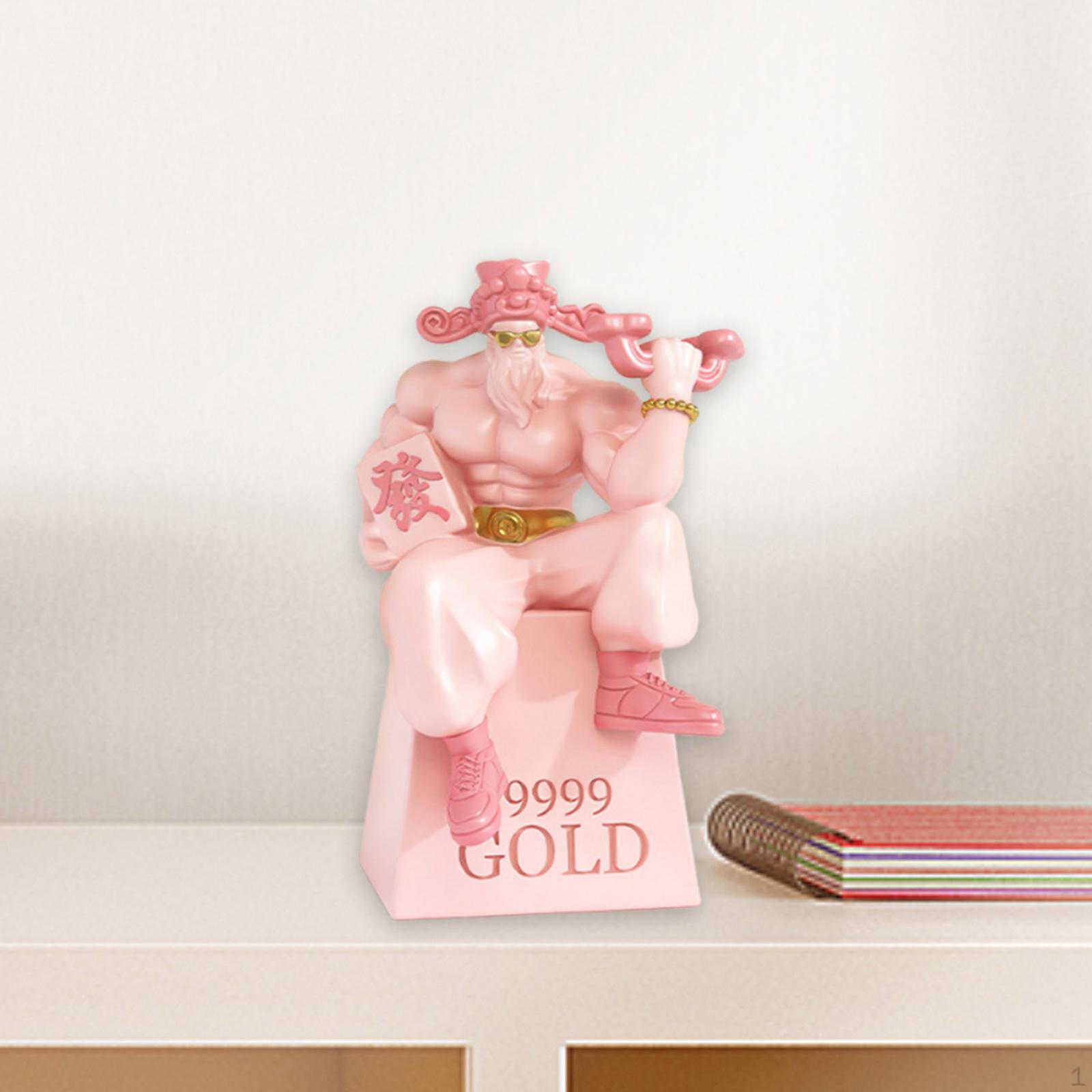 

God of Fortune Statue Decorative Figurine Cai Shen Sculpture Tabletop Ornament for Desk рожевий