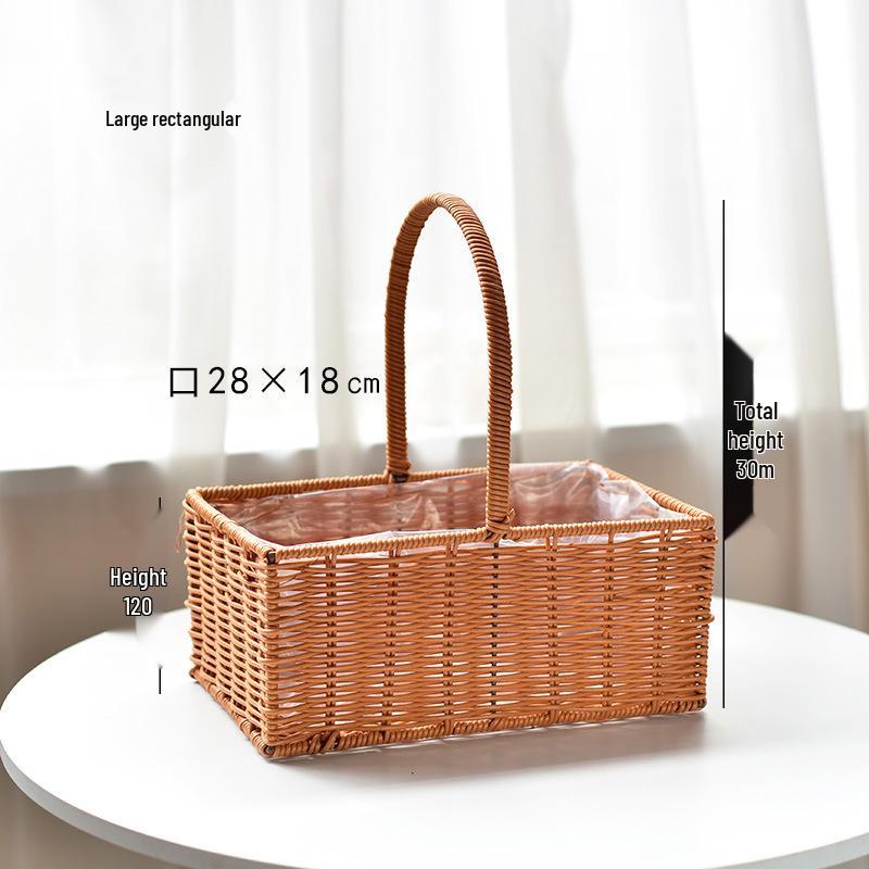 Rattan Handwoven Flower Art Arrangement Basket - Faux Rattan Florist Basket for Living Room or Fruit Display.